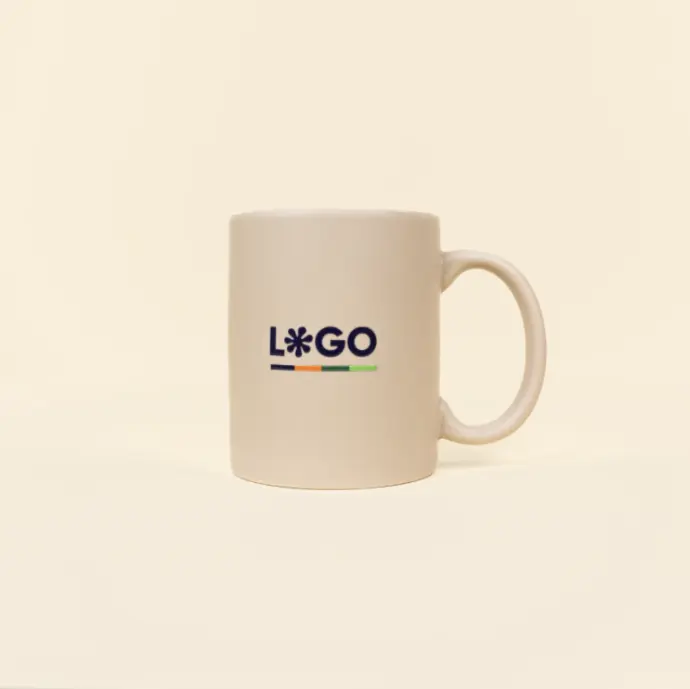 VANILLE: Beige ceramic mug. Full color printing